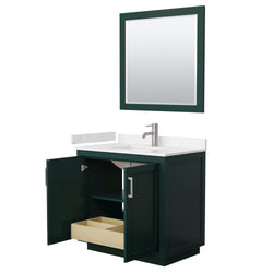 Wyndham Miranda 36 Inch Single Bathroom Vanity in Green with Light-Vein Carrara Cultured Marble Countertop Undermount Square Sink and Trim - Luxe Bathroom Vanities