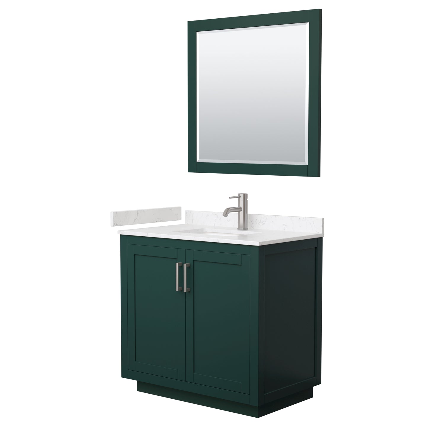 Wyndham Miranda 36 Inch Single Bathroom Vanity in Green with Light-Vein Carrara Cultured Marble Countertop Undermount Square Sink and Trim - Luxe Bathroom Vanities