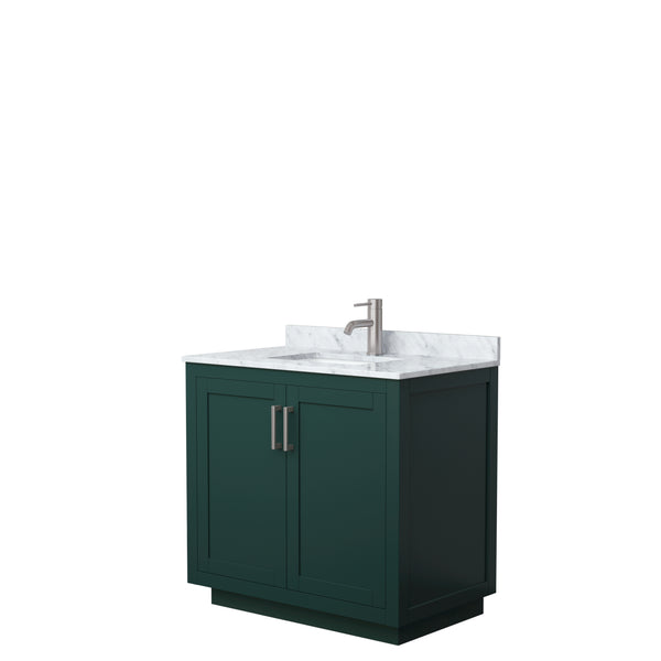 Wyndham Miranda 36 Inch Single Bathroom Vanity in Green with White Carrara Marble Countertop Undermount Square Sink and Trim - Luxe Bathroom Vanities