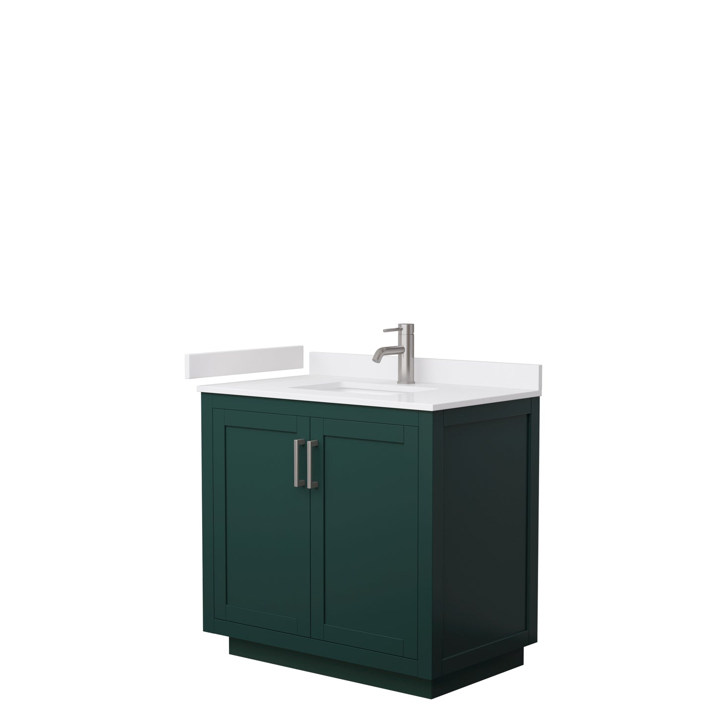 Wyndham Miranda 36 Inch Single Bathroom Vanity in Green with White Cultured Marble Countertop Undermount Square Sink and Trim - Luxe Bathroom Vanities