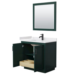 Wyndham Miranda 36 Inch Single Bathroom Vanity in Green with White Cultured Marble Countertop Undermount Square Sink and Trim - Luxe Bathroom Vanities