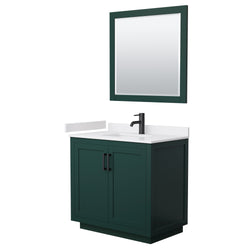 Wyndham Miranda 36 Inch Single Bathroom Vanity in Green with White Cultured Marble Countertop Undermount Square Sink and Trim - Luxe Bathroom Vanities