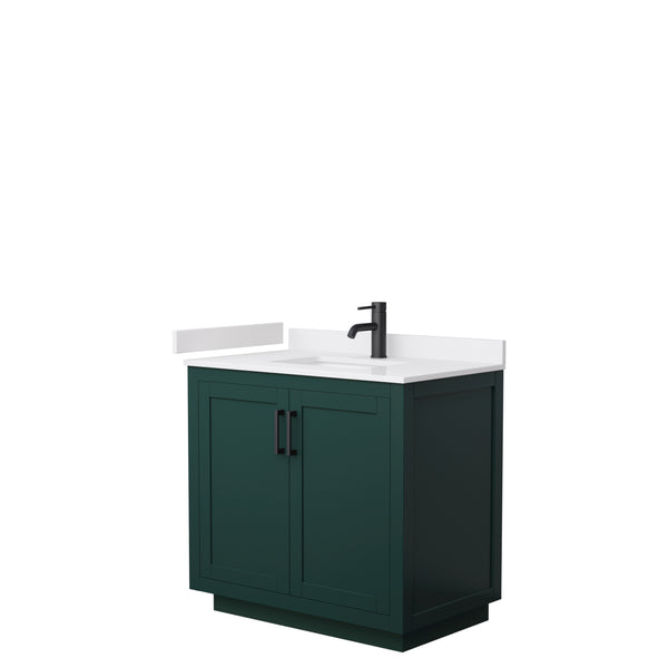 Wyndham Miranda 36 Inch Single Bathroom Vanity in Green with White Cultured Marble Countertop Undermount Square Sink and Trim - Luxe Bathroom Vanities