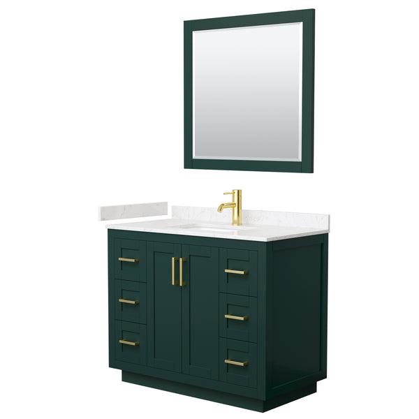 Wyndham Miranda 42 Inch Single Bathroom Vanity in Green with Light-Vein Carrara Cultured Marble Countertop Undermount Square Sink and Trim - Luxe Bathroom Vanities
