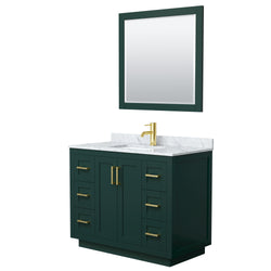 Wyndham Miranda 42 Inch Single Bathroom Vanity in Green with White Carrara Marble Countertop Undermount Square Sink and Trim - Luxe Bathroom Vanities