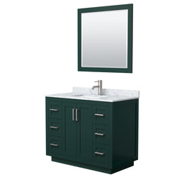Wyndham Miranda 42 Inch Single Bathroom Vanity in Green with White Carrara Marble Countertop Undermount Square Sink and Trim - Luxe Bathroom Vanities