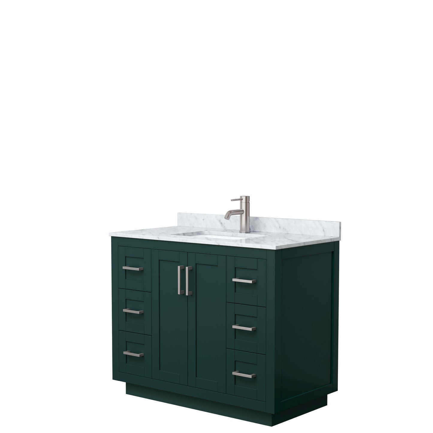 Wyndham Miranda 42 Inch Single Bathroom Vanity in Green with White Carrara Marble Countertop Undermount Square Sink and Trim - Luxe Bathroom Vanities