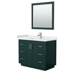 Wyndham Miranda 42 Inch Single Bathroom Vanity in Green with White Cultured Marble Countertop Undermount Square Sink and Trim - Luxe Bathroom Vanities