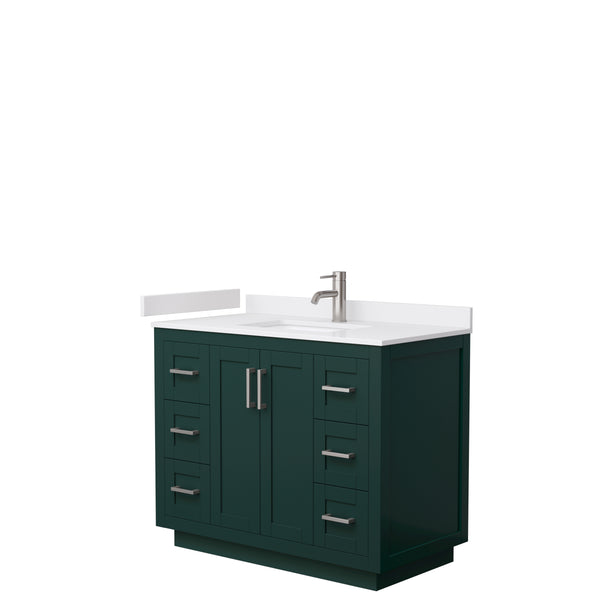 Wyndham Miranda 42 Inch Single Bathroom Vanity in Green with White Cultured Marble Countertop Undermount Square Sink and Trim - Luxe Bathroom Vanities