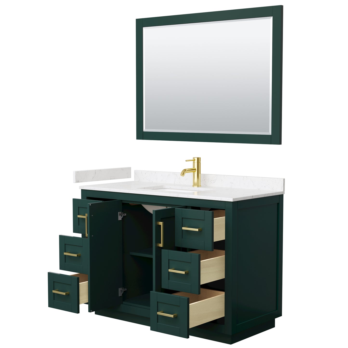 Wyndham Miranda 48 Inch Single Bathroom Vanity in Green with Light-Vein Carrara Cultured Marble Countertop Undermount Square Sink and Trim - Luxe Bathroom Vanities