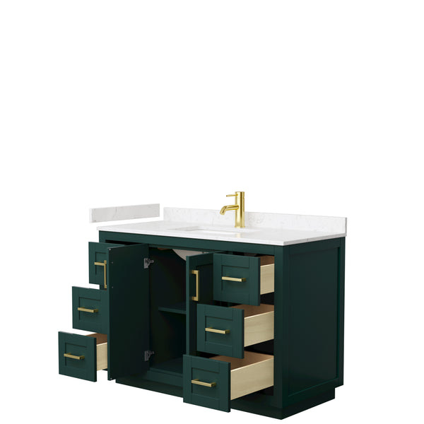 Wyndham Miranda 48 Inch Single Bathroom Vanity in Green with Light-Vein Carrara Cultured Marble Countertop Undermount Square Sink and Trim - Luxe Bathroom Vanities