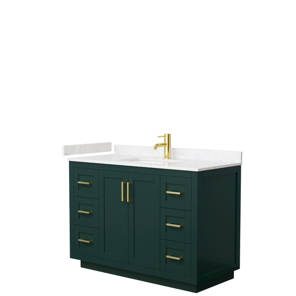 Wyndham Miranda 48 Inch Single Bathroom Vanity in Green with Light-Vein Carrara Cultured Marble Countertop Undermount Square Sink and Trim - Luxe Bathroom Vanities