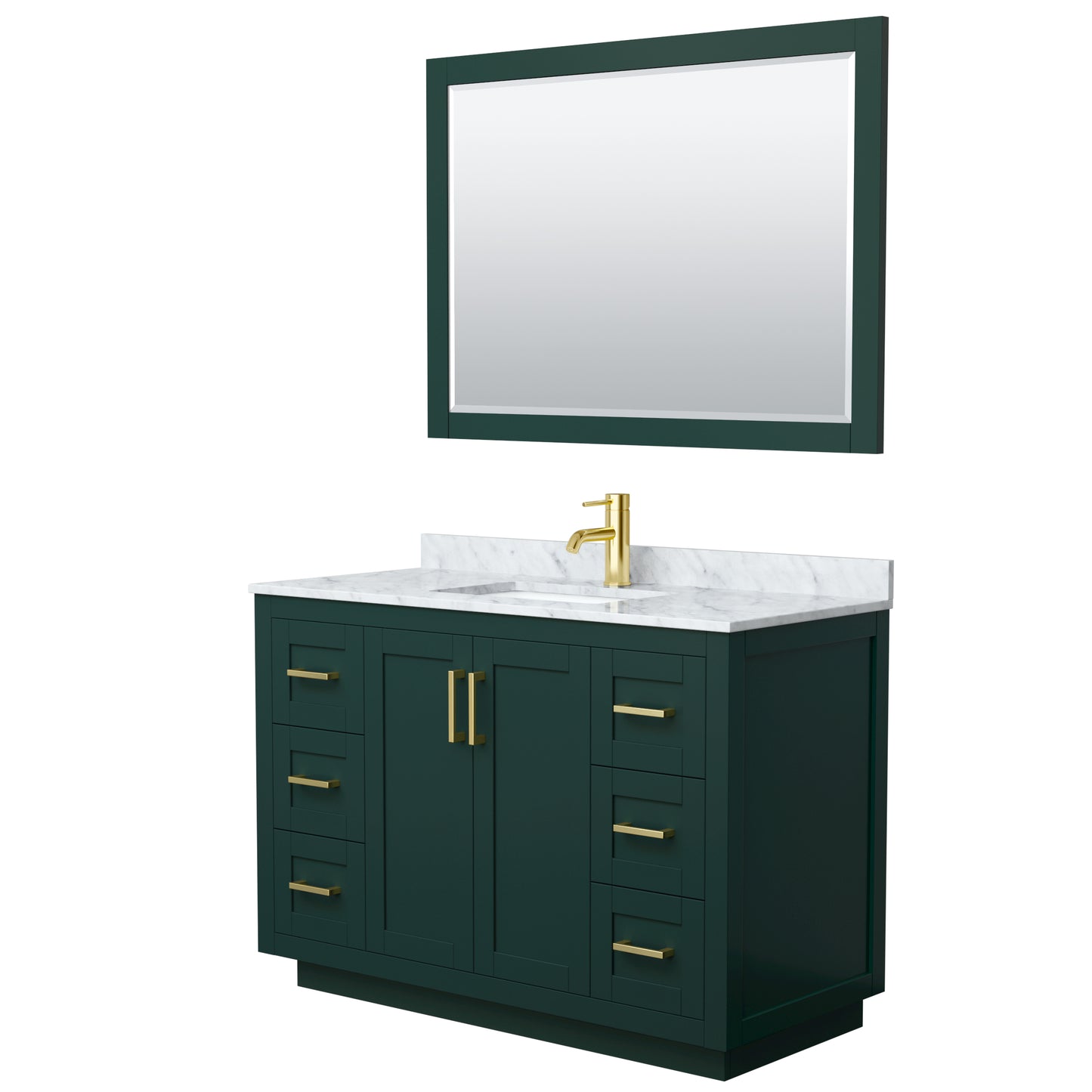 Wyndham Miranda 48 Inch Single Bathroom Vanity in Green with White Carrara Marble Countertop Undermount Square Sink with Trim - Luxe Bathroom Vanities