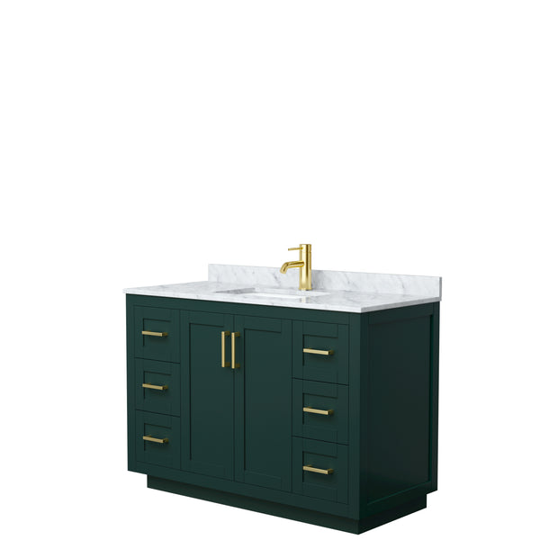 Wyndham Miranda 48 Inch Single Bathroom Vanity in Green with White Carrara Marble Countertop Undermount Square Sink with Trim - Luxe Bathroom Vanities