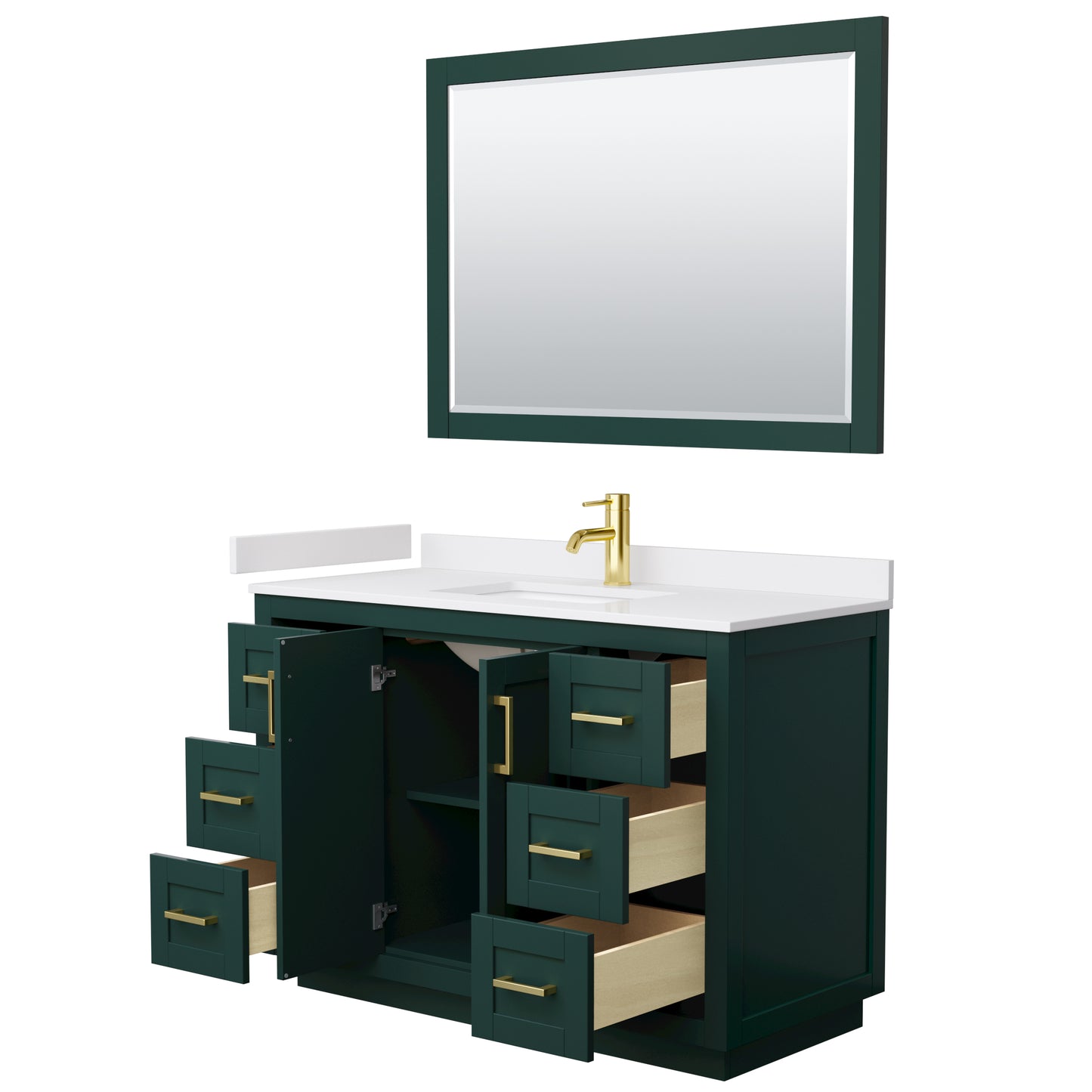 Wyndham Miranda 48 Inch Single Bathroom Vanity in Green with White Cultured Marble Countertop Undermount Square Sink and Trim - Luxe Bathroom Vanities