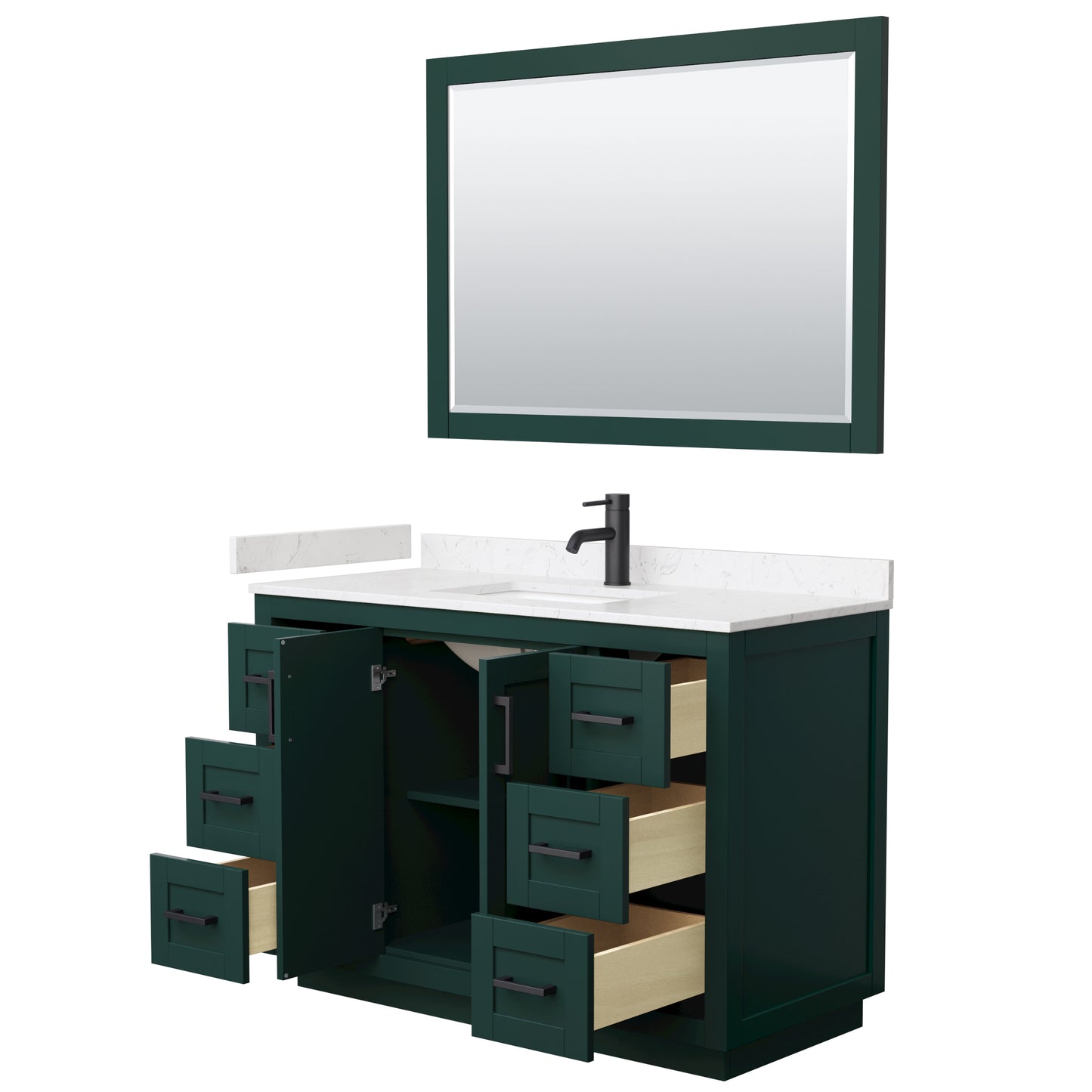 Wyndham Miranda 48 Inch Single Bathroom Vanity in Green with Light-Vein Carrara Cultured Marble Countertop Undermount Square Sink and Trim - Luxe Bathroom Vanities