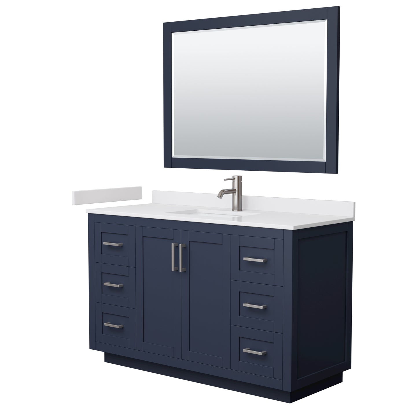 Wyndham Miranda 54 Inch Single Bathroom Vanity in White Cultured Marble Countertop with Undermount Square Sink and Trim - Luxe Bathroom Vanities