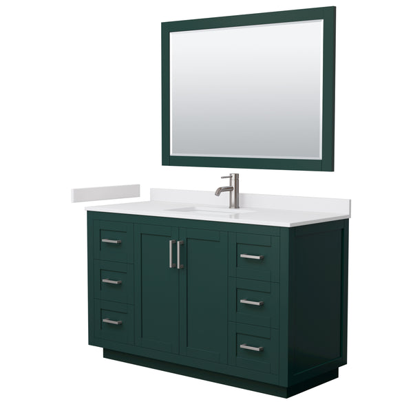 Wyndham Miranda 54 Inch Single Bathroom Vanity in White Cultured Marble Countertop with Undermount Square Sink and Trim - Luxe Bathroom Vanities