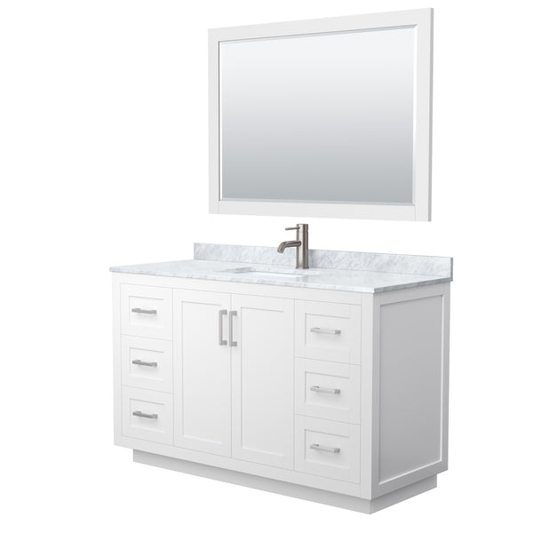 Wyndham Miranda 54 Inch Single Bathroom Vanity in White Carrara Marble Countertop with Undermount Square Sink and Trim - Luxe Bathroom Vanities