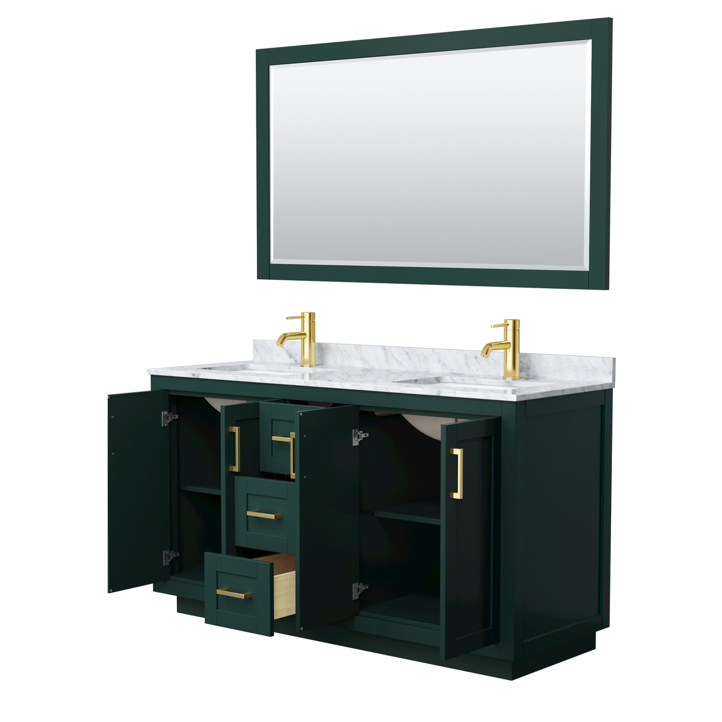 Wyndham Miranda 60 Inch Double Bathroom Vanity in Green with White Carrara Marble Countertop Undermount Square Sinks and Trim - Luxe Bathroom Vanities