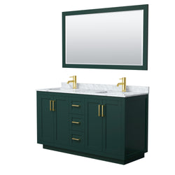 Wyndham Miranda 60 Inch Double Bathroom Vanity in Green with White Carrara Marble Countertop Undermount Square Sinks and Trim - Luxe Bathroom Vanities