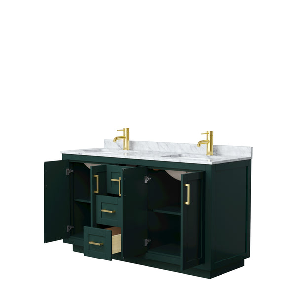 Wyndham Miranda 60 Inch Double Bathroom Vanity in Green with White Carrara Marble Countertop Undermount Square Sinks and Trim - Luxe Bathroom Vanities