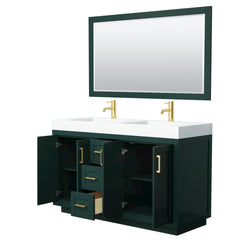 Wyndham Miranda 60 Inch Double Bathroom Vanity in Green with 4 Inch Thick Matte White Solid Surface Integrated Countertop Sinks and Trim - Luxe Bathroom Vanities