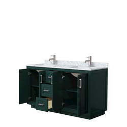 Wyndham Miranda 60 Inch Double Bathroom Vanity in Green with White Carrara Marble Countertop Undermount Square Sinks and Trim - Luxe Bathroom Vanities