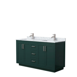 Wyndham Miranda 60 Inch Double Bathroom Vanity in Green with White Carrara Marble Countertop Undermount Square Sinks and Trim - Luxe Bathroom Vanities