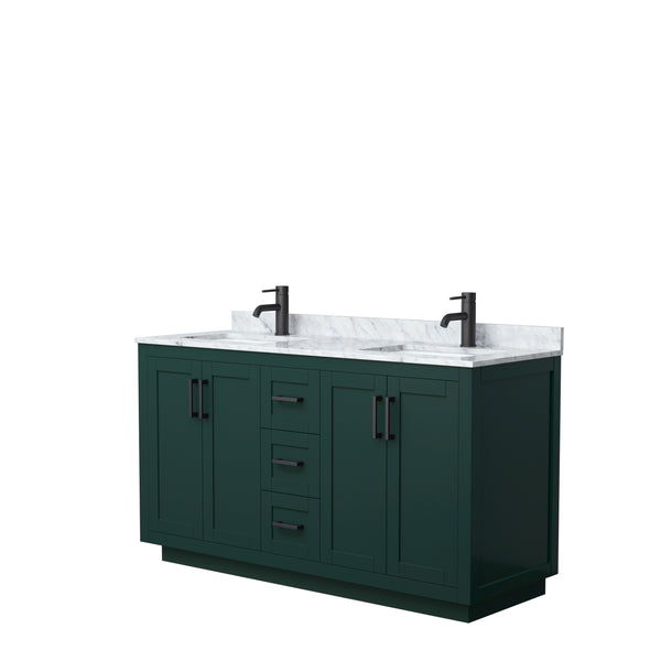 Wyndham Miranda 60 Inch Double Bathroom Vanity in Green with White Carrara Marble Countertop Undermount Square Sinks and Trim - Luxe Bathroom Vanities