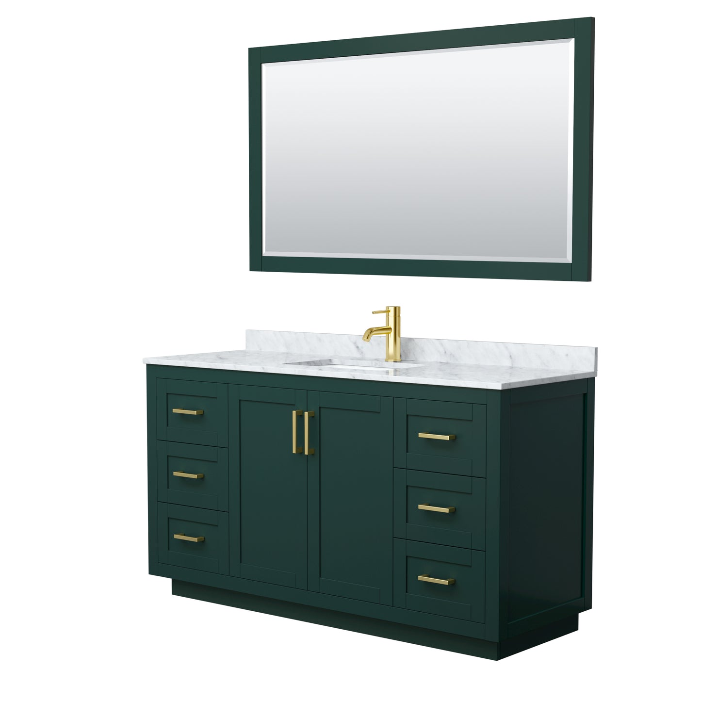 Wyndham Miranda 60 Inch Single Bathroom Vanity in Green with White Carrara Marble Countertop Undermount Square Sink and Trim - Luxe Bathroom Vanities