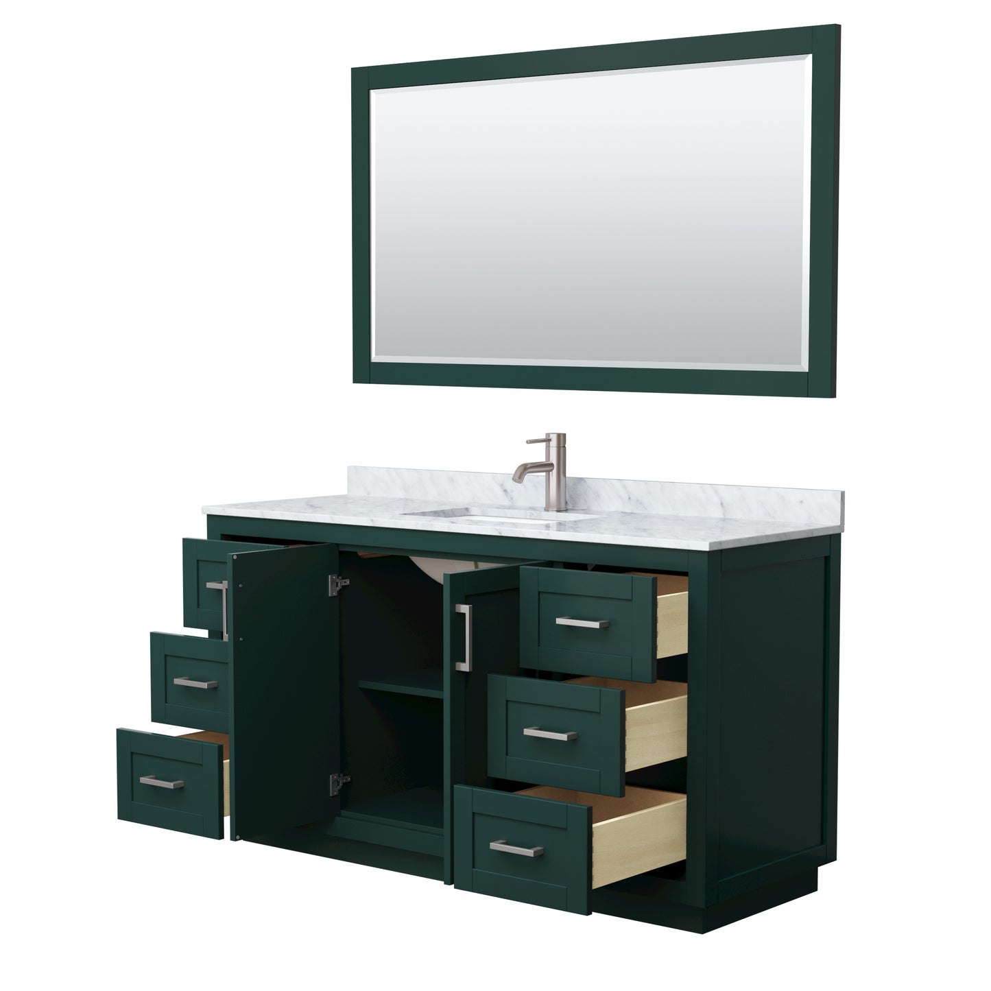 Wyndham Miranda 60 Inch Single Bathroom Vanity in Green with White Carrara Marble Countertop Undermount Square Sink and Trim - Luxe Bathroom Vanities