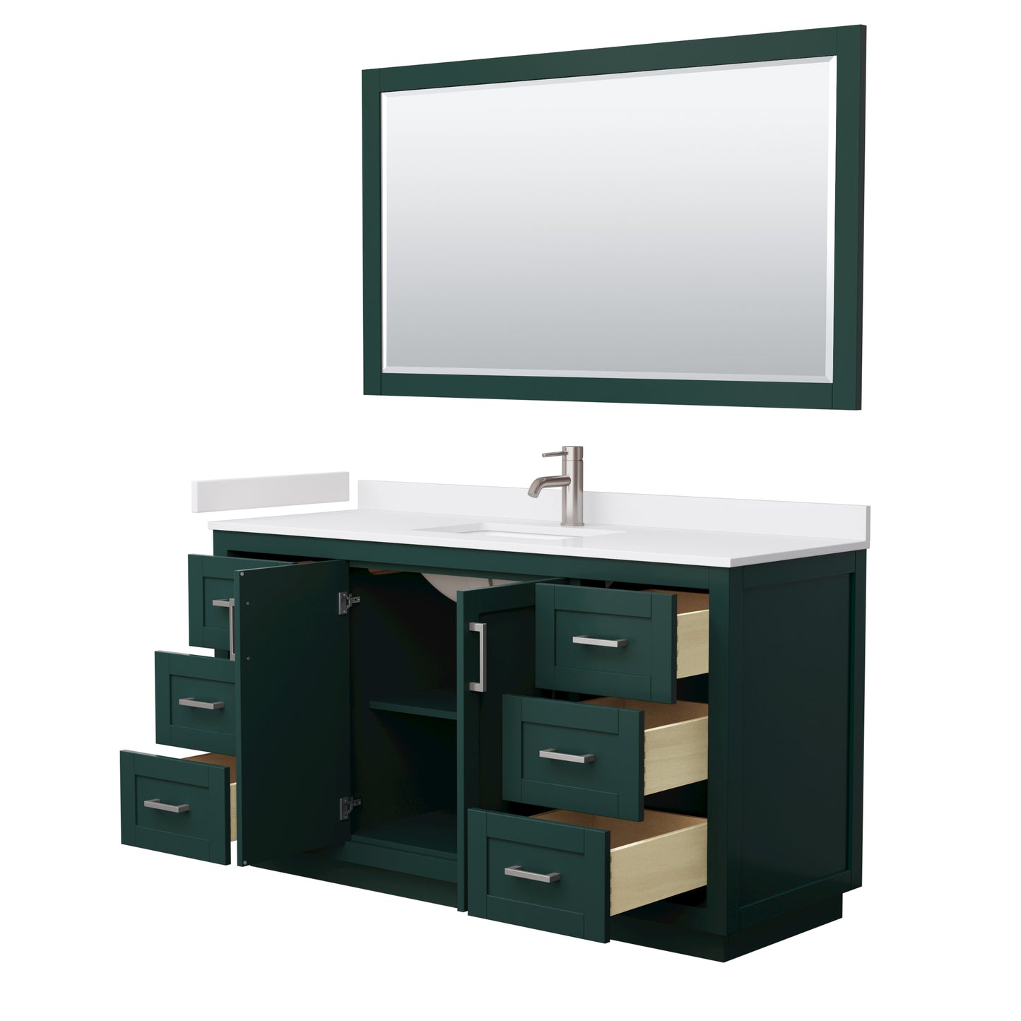 Wyndham Miranda 60 Inch Single Bathroom Vanity in Green with White Cultured Marble Countertop Undermount Square Sink and Trim - Luxe Bathroom Vanities