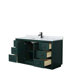 Wyndham Miranda 60 Inch Single Bathroom Vanity in Green with White Carrara Marble Countertop Undermount Square Sink and Trim - Luxe Bathroom Vanities