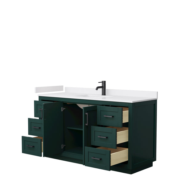 Wyndham Miranda 60 Inch Single Bathroom Vanity in Green with White Cultured Marble Countertop Undermount Square Sink and Trim - Luxe Bathroom Vanities