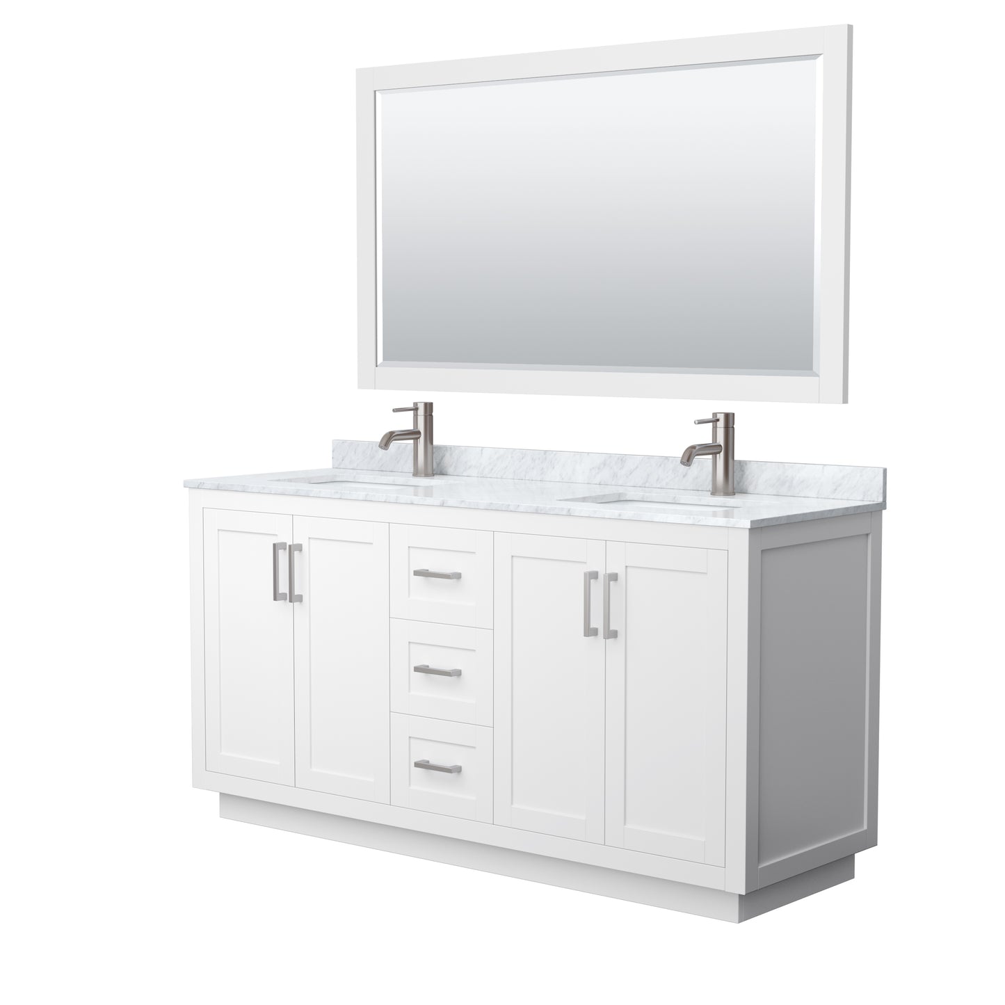 Wyndham Miranda 66 Inch Double Bathroom Vanity in White Carrara Marble Countertop with Undermount Square Sinks and Trim - Luxe Bathroom Vanities
