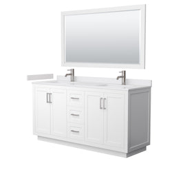 Wyndham Miranda 66 Inch Double Bathroom Vanity in White Cultured Marble Countertop with Undermount Square Sinks and Trim - Luxe Bathroom Vanities