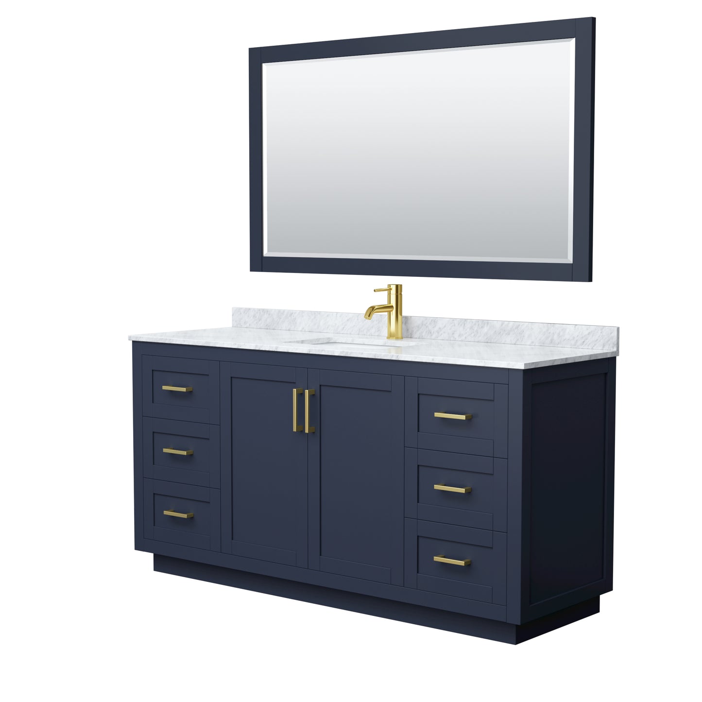 Wyndham Miranda 66 Inch Single Bathroom Vanity in White Carrara Marble Countertop with Undermount Square Sink and Trim - Luxe Bathroom Vanities