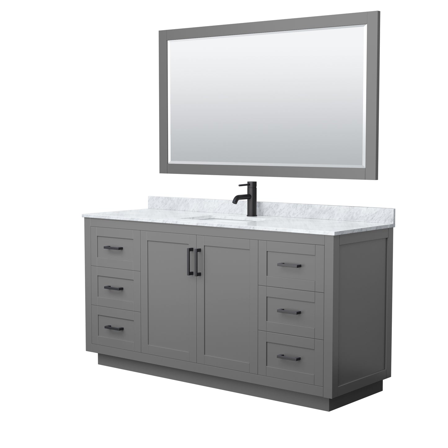 Wyndham Miranda 66 Inch Single Bathroom Vanity in White Carrara Marble Countertop with Undermount Square Sink and Trim - Luxe Bathroom Vanities