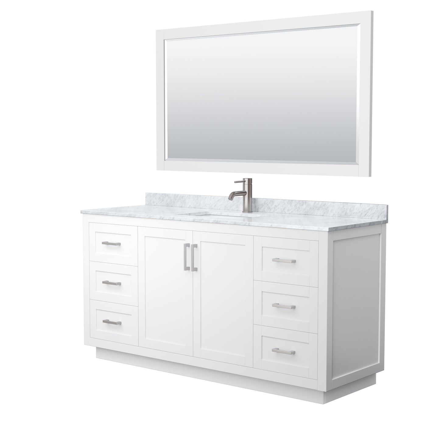 Wyndham Miranda 66 Inch Single Bathroom Vanity in White Carrara Marble Countertop with Undermount Square Sink and Trim - Luxe Bathroom Vanities