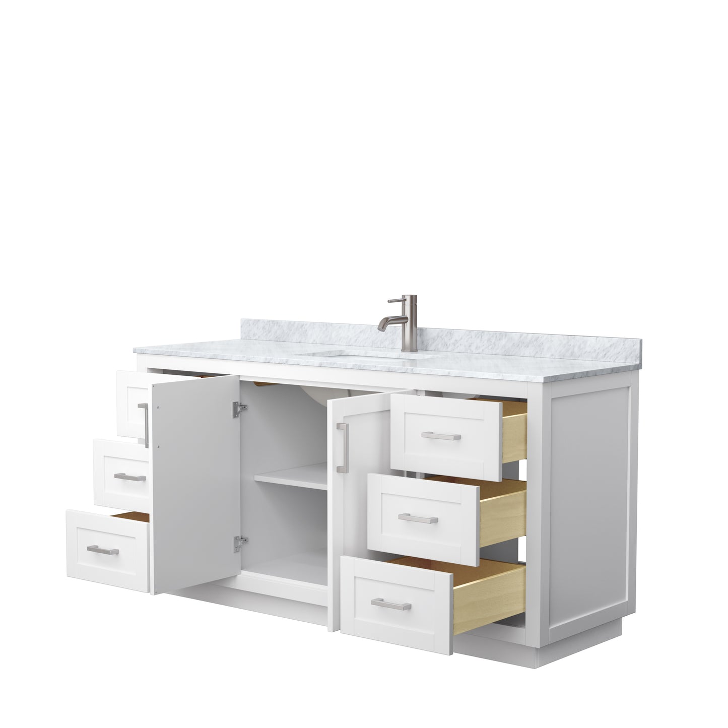 Wyndham Miranda 66 Inch Single Bathroom Vanity in White Carrara Marble Countertop with Undermount Square Sink and Trim - Luxe Bathroom Vanities