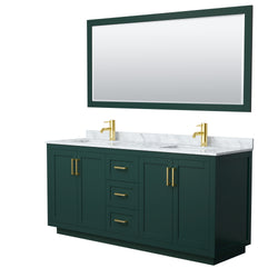 Wyndham Miranda 72 Inch Double Bathroom Vanity in Green with White Carrara Marble Countertop Undermount Square Sinks and Trim - Luxe Bathroom Vanities