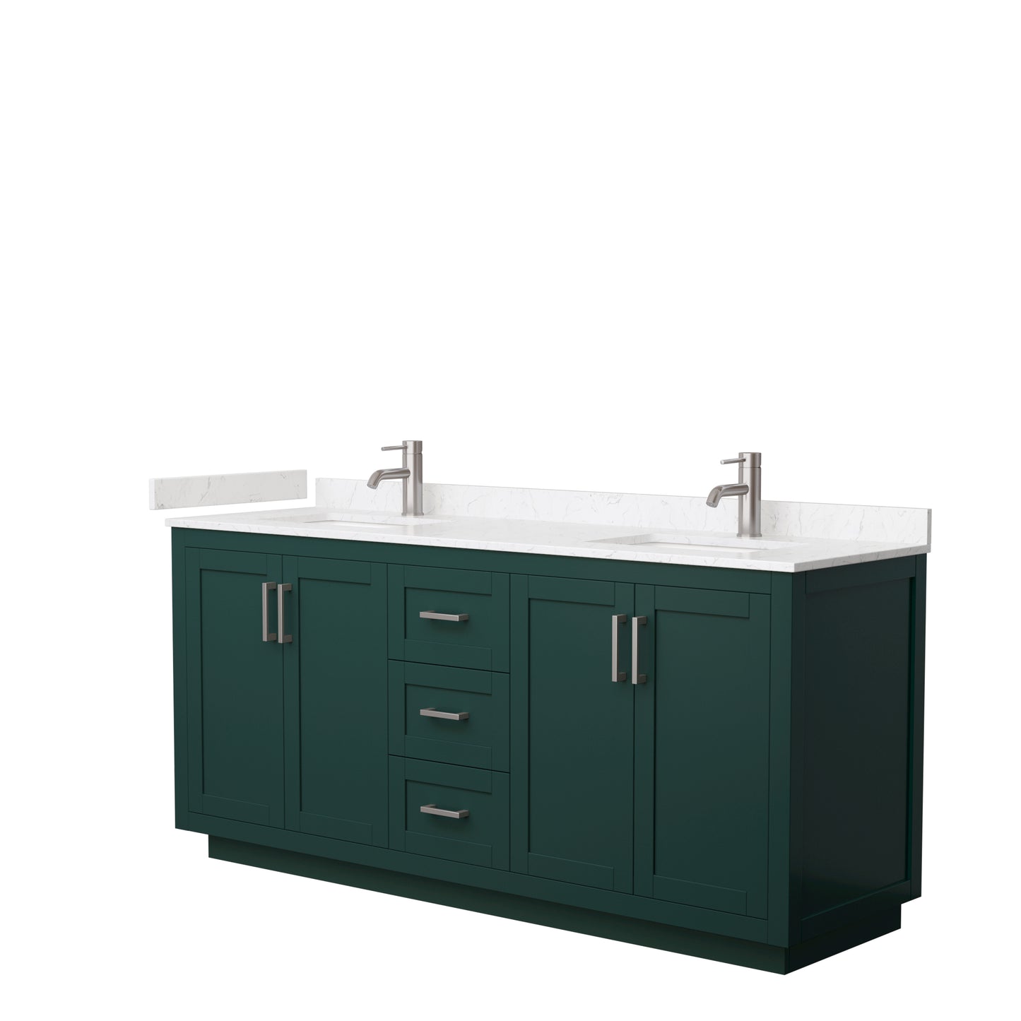 Wyndham Miranda 72 Inch Double Bathroom Vanity in Green with Light-Vein Carrara Cultured Marble Countertop Undermount Square Sinks and Trim - Luxe Bathroom Vanities