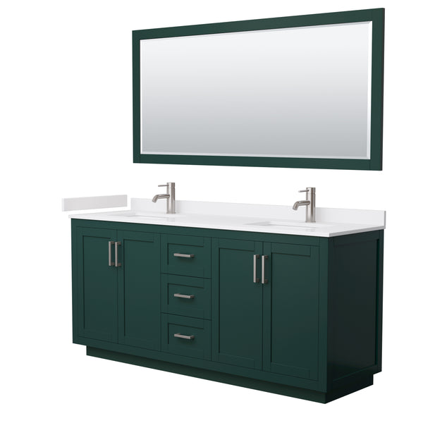 Wyndham Miranda 72 Inch Double Bathroom Vanity in Green with White Cultured Marble Countertop Undermount Square Sinks and Trim - Luxe Bathroom Vanities