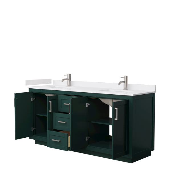 Wyndham Miranda 72 Inch Double Bathroom Vanity in Green with White Cultured Marble Countertop Undermount Square Sinks and Trim - Luxe Bathroom Vanities