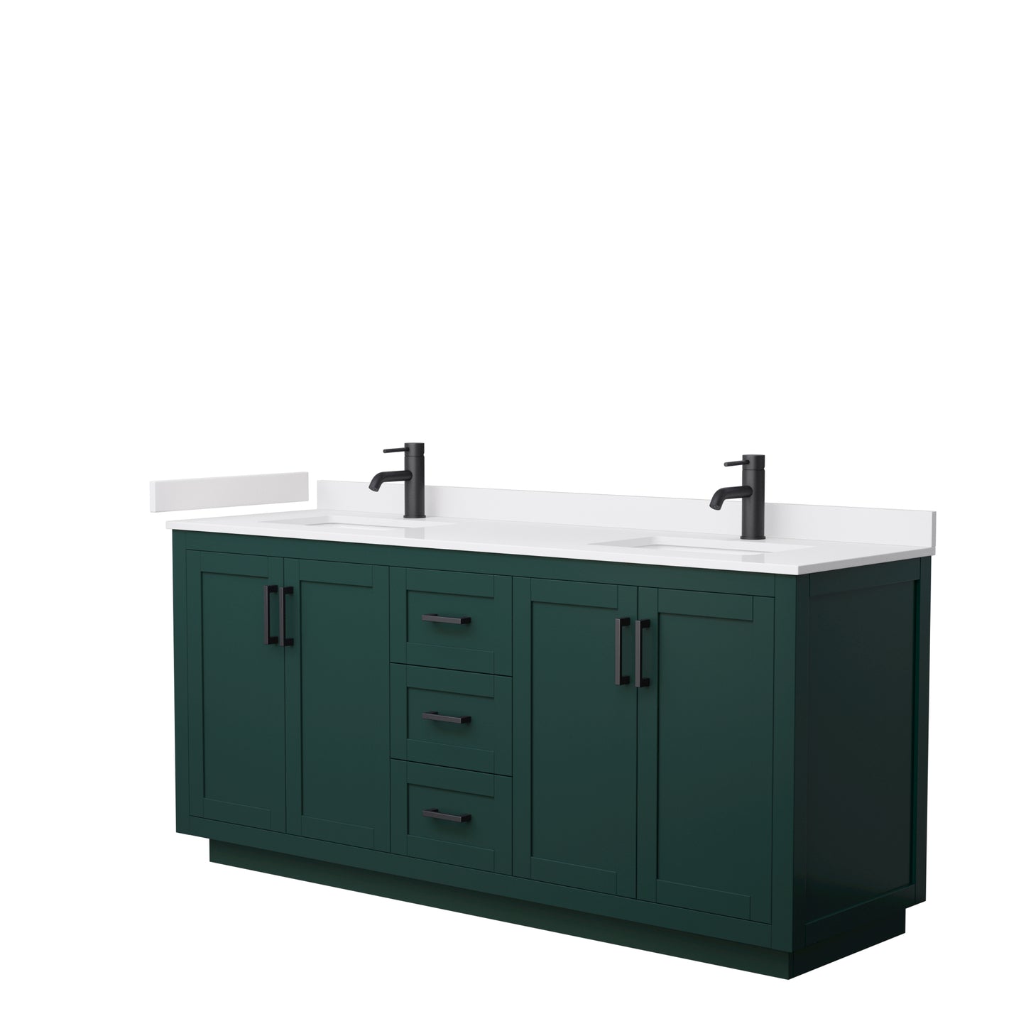 Wyndham Miranda 72 Inch Double Bathroom Vanity in Green with White Cultured Marble Countertop Undermount Square Sinks and Trim - Luxe Bathroom Vanities