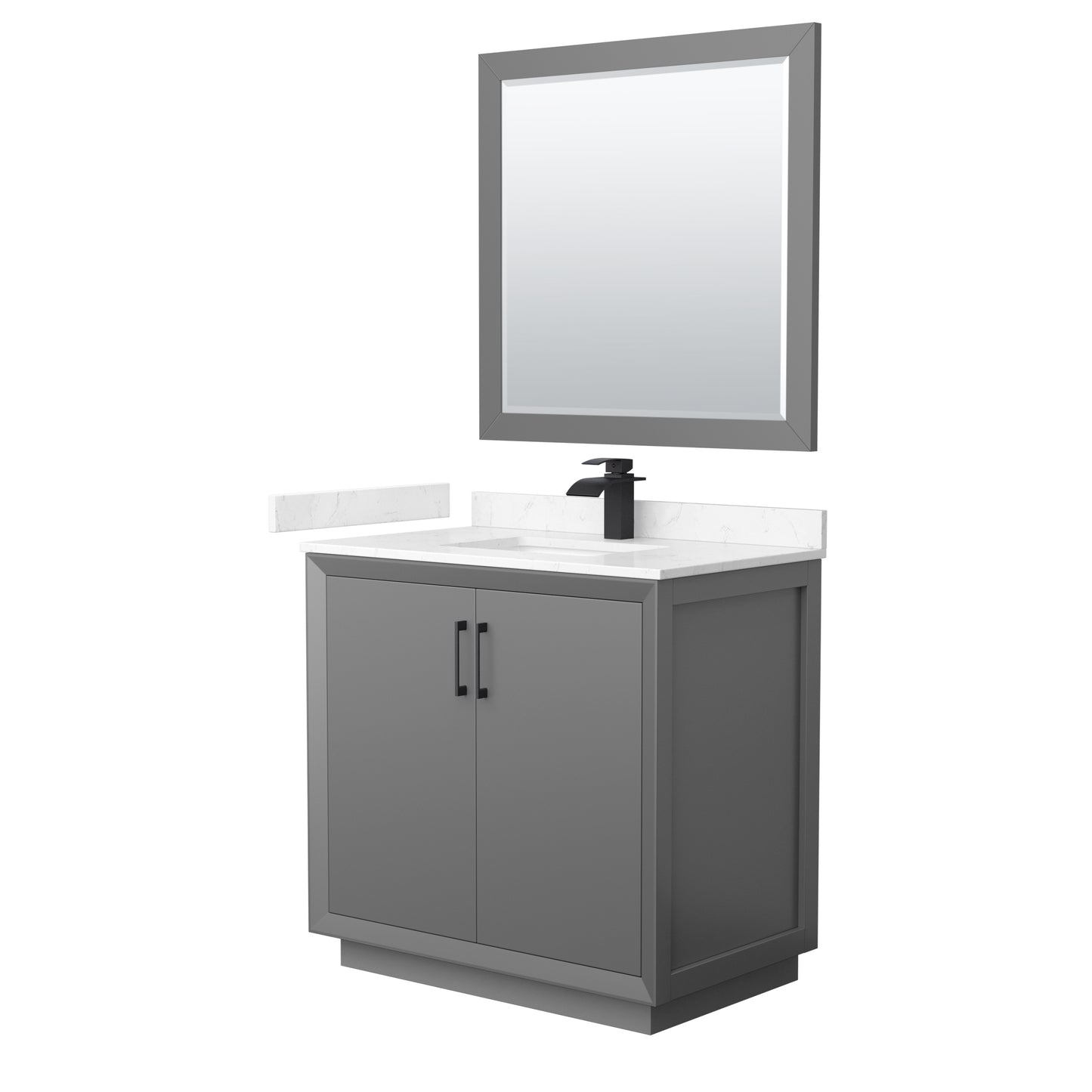 Wyndham Strada 36 Inch Single Bathroom Vanity Cultured Marble Countertop Undermount Square Sink 34 Inch Mirror - Luxe Bathroom Vanities