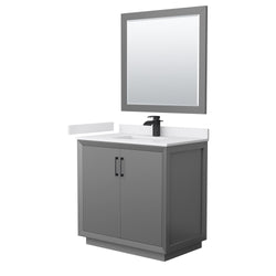 Wyndham Strada 36 Inch Single Bathroom Vanity Cultured Marble Countertop Undermount Square Sink 34 Inch Mirror - Luxe Bathroom Vanities