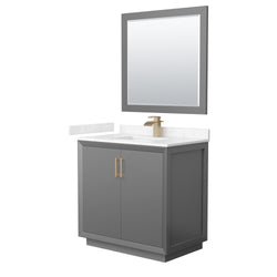 Wyndham Strada 36 Inch Single Bathroom Vanity Cultured Marble Countertop Undermount Square Sink 34 Inch Mirror - Luxe Bathroom Vanities