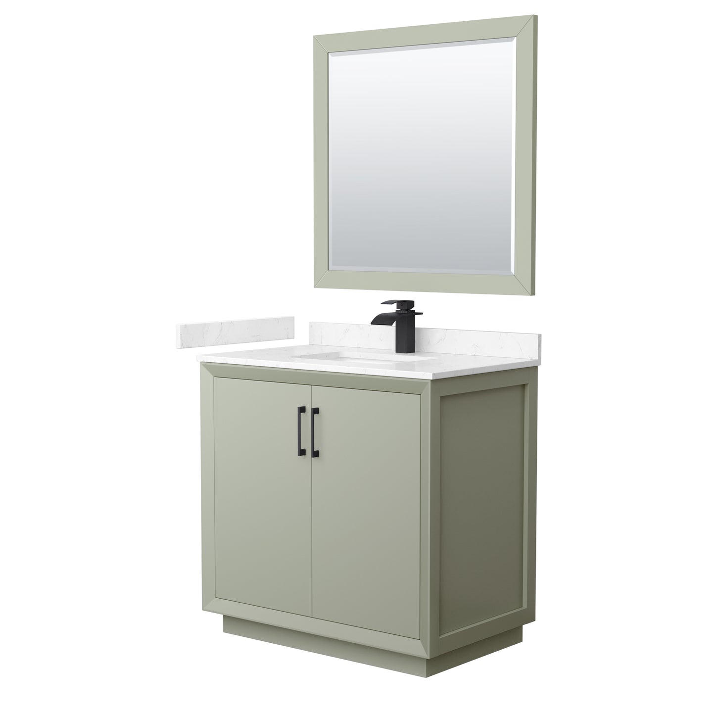 Wyndham Strada 36 Inch Single Bathroom Vanity Cultured Marble Countertop Undermount Square Sink 34 Inch Mirror - Luxe Bathroom Vanities